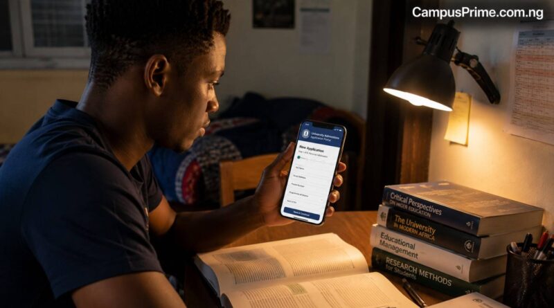 A concerned student checking an exam notification layout on a mobile screen, exploring alternatives after having scored below 180 in JAMB.