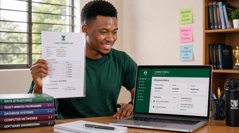 A Nigerian graduate processing their NERD clearance slip online for NYSC mobilization.