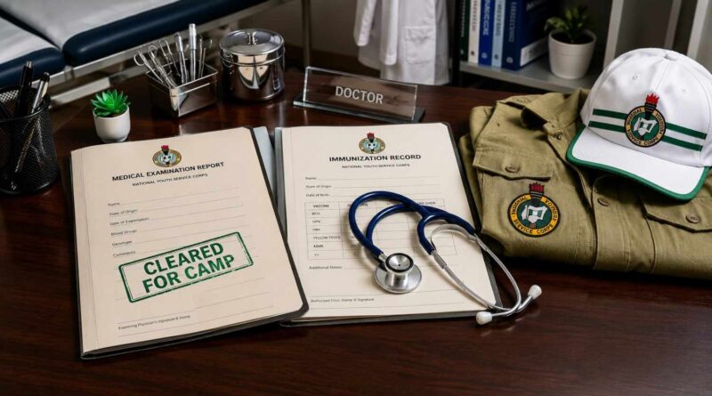A side-by-side comparison graphic showing an official NYSC Fitness Certificate next to a standard hospital Medical Report for the 2026 orientation camp.