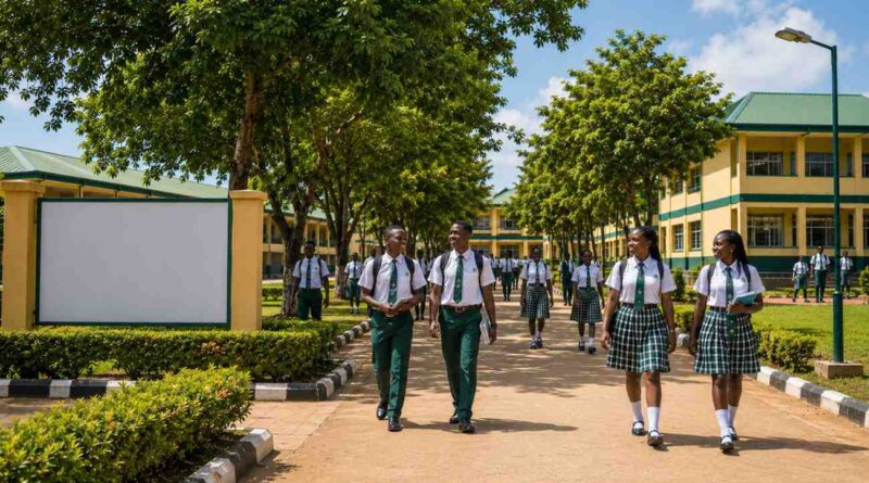 Students walking through the campus of one of the top primary and secondary schools around UNN in Nsukka.