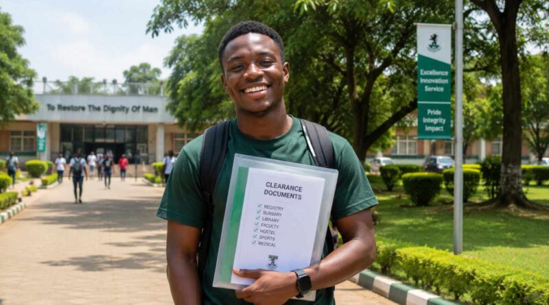 A freshman holding documents, ready to follow the official UNN student guide for academic clearance.