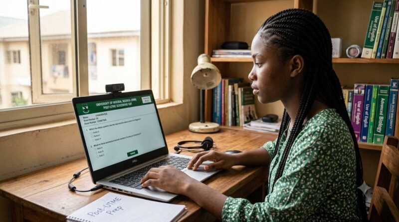 UNN Post-UTME Aptitude Test Guidelines covering laptop setup, webcam placement, and remote monitoring rules for candidates